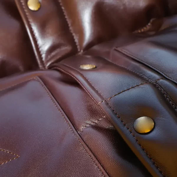 Brown Designer Puffer Leather Jackets