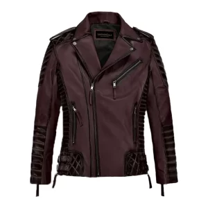 Charles Burnt Wine Leather Zip Jacket