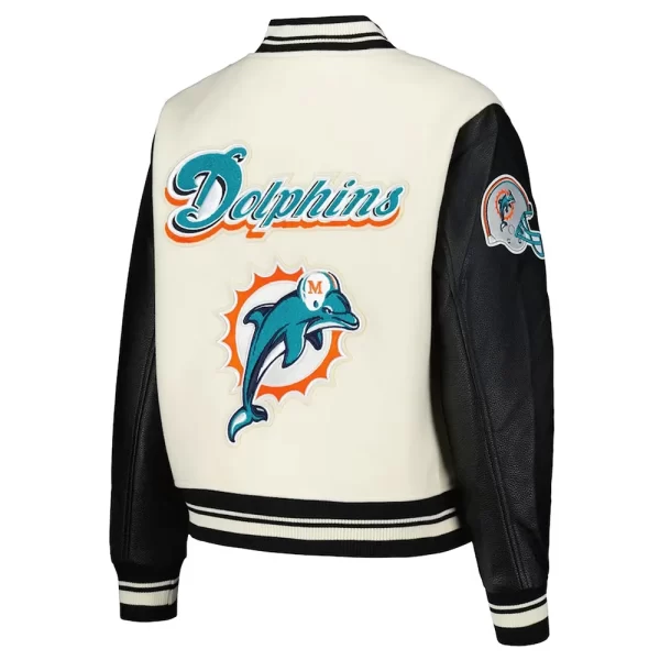 Classic Retro Miami Dolphins Black & Cream Varsity Wool Jacket