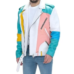 Colorful Pastel Retro Hip Hop Moto Leather Jacket