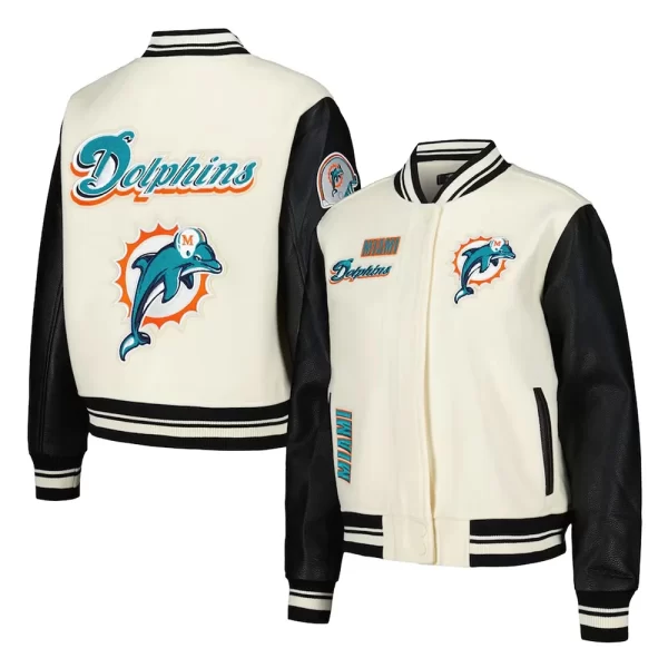 Cream Miami Dolphins Retro Classic Varsity Jacket