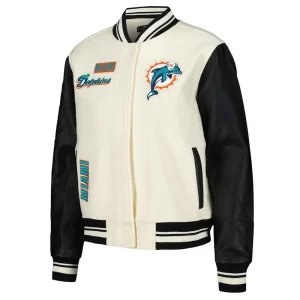 Cream Miami Dolphins Retro Classic Wool Varsity Jacket