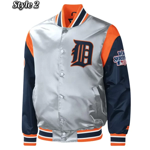 Detroit Tigers Force Play Varsity Satin Gray Jacket