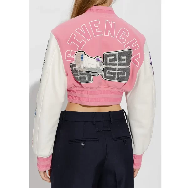 Givenchy Bstroy Logo Embroidered Cropped Pink & White Varsity Jacket