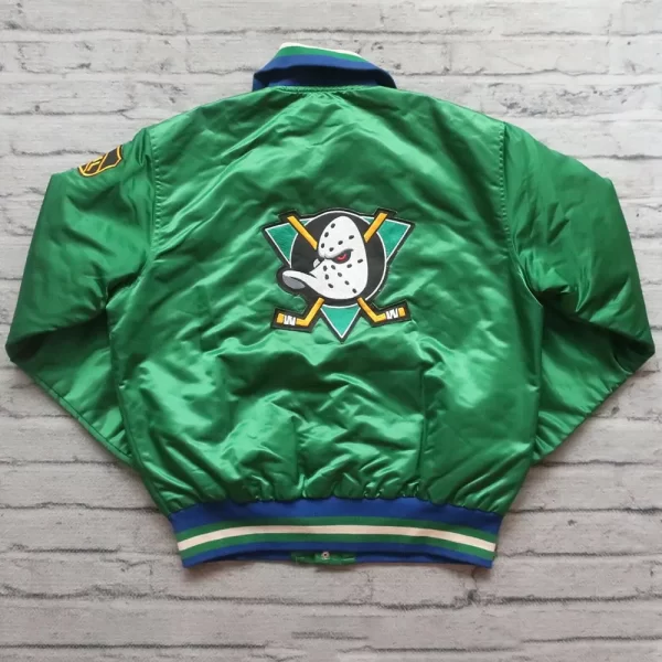 Green 90s Anaheim Ducks Full-Snap Satin Jacket