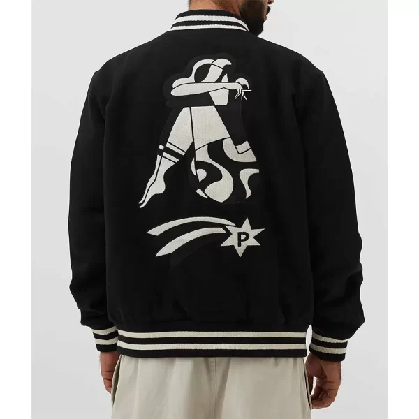 Green Parra Cloudy Star Varsity Full-Snap Wool Jacket