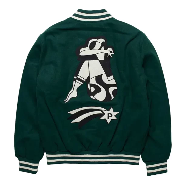 Green Parra Cloudy Star Varsity Full-Snap Wool Jacket