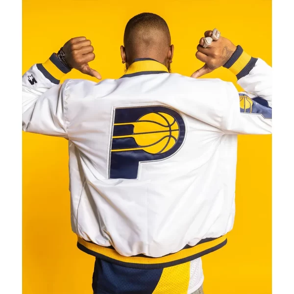 Indiana Pacers Full-Snap Varsity White Satin Jacket