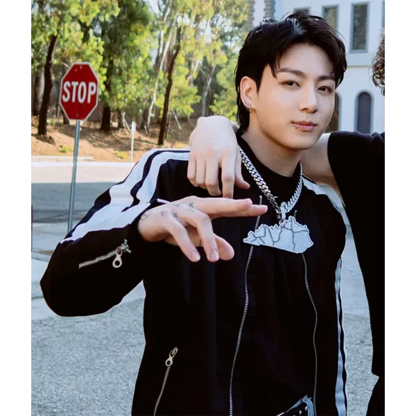 BTS Jungkook 3D Black Biker Striped Jackets