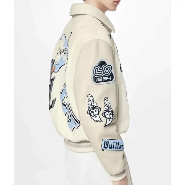 LV Ja Morant Bunny Varsity Cream Full-Snap Wool Jackets