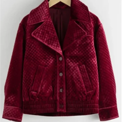 Lily Collins Emily in Paris Maroon Velvet Jacket