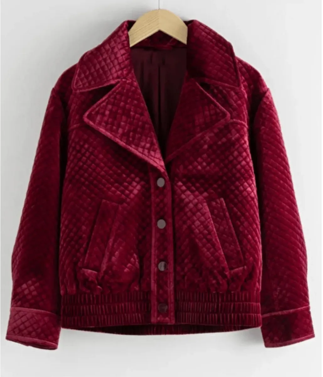 Lily Collins Emily in Paris Maroon Velvet Jacket