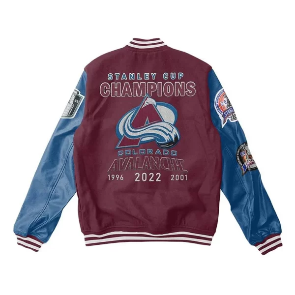 Maroon and Blue Colorado Avalanche Champions Wool Leather Varsity Jacket