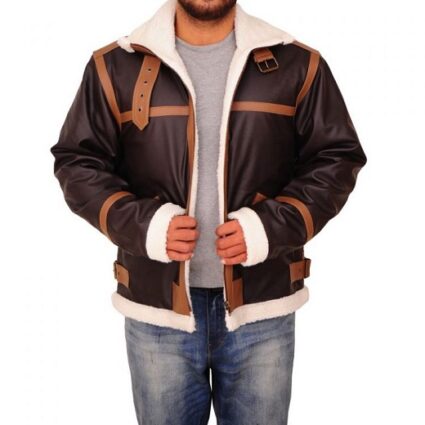 Men Brown Fur Sheepskin Leather Jacket