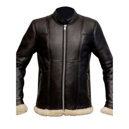 Men Slim Fit Biker Fur Black Leather Jacket
