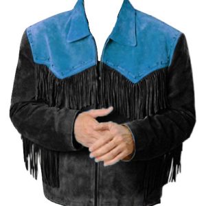 Men’s Western Cowboy Suede Black Leather Jacket
