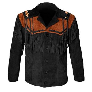 Men’s Western Cowboy Suede Black Leather Jacket