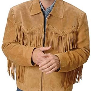 Men’s Western Jacket Cowboy Suede Tan Leather Jacket