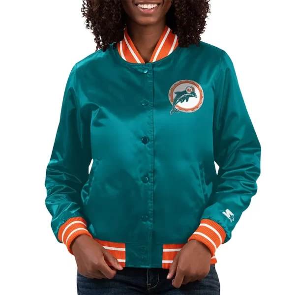 Miami Dolphins Full Count Aqua Varsity Satin Jacket