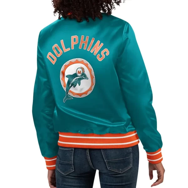 Miami Dolphins Full Count Varsity Aqua Satin Jacket