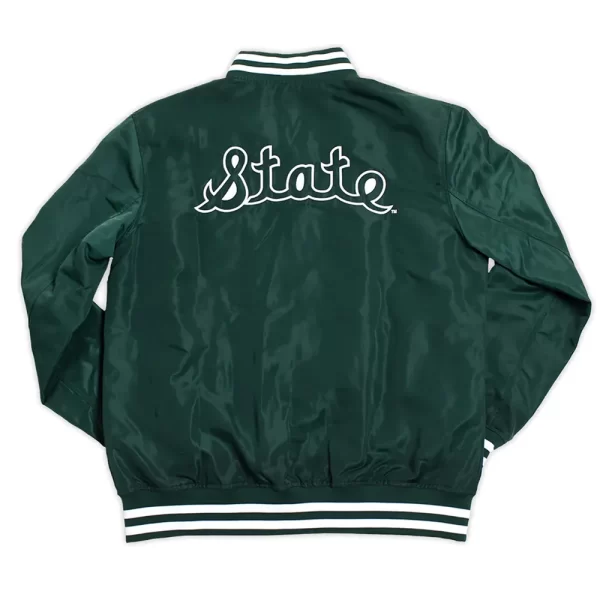 Michigan State Drake Script Green Satin Bomber Jacket