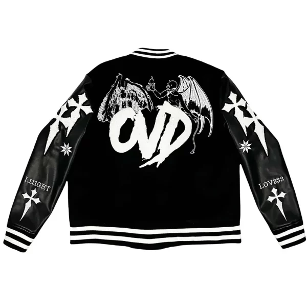 OVD 777 Letterman Varsity Black Wool Leather Jacket