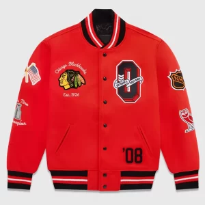 OVO Chicago Blackhawks Red Varsity Jacket