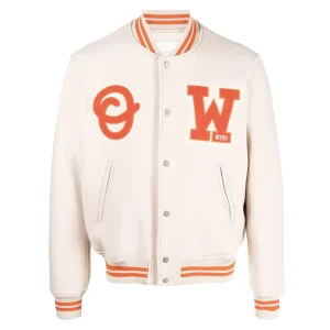 OW Logo-Patch Off-White Wool Varsity Jacket