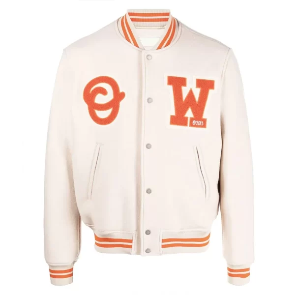 OW Logo-Patch Off-White Wool Varsity Jacket