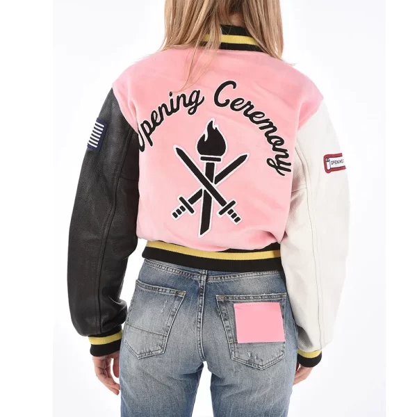 Opening Ceremony Pink Full-Snap Wool Varsity Jacket