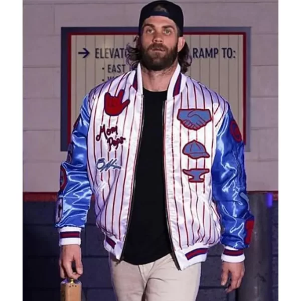 Philadelphia Phillies Bryce Harper White & Blue Varsity Satin Jacket