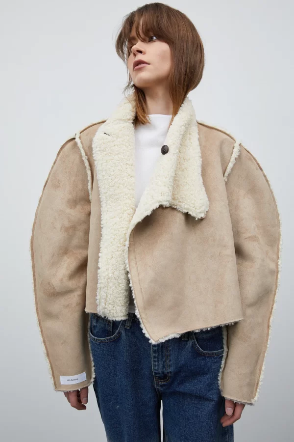 Reversible Cream and Beige Shearling Jacket