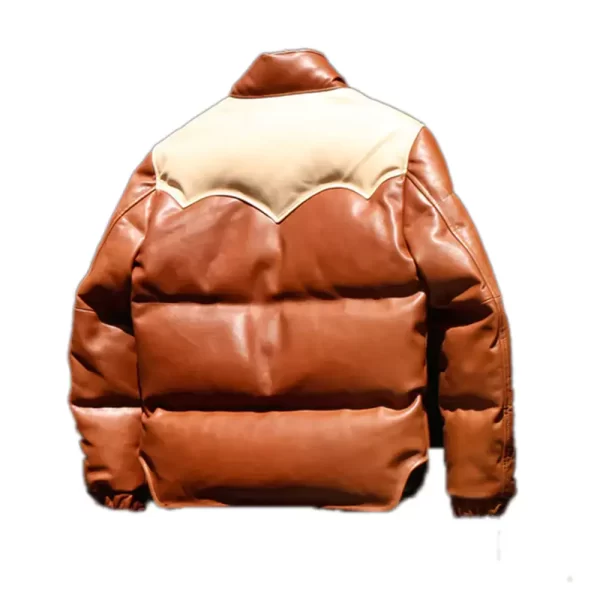 Rust Designer Leather Puffer Jacket