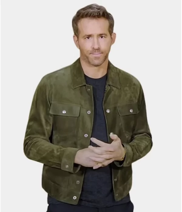 Ryan Reynolds Red Notice Green Suede Jacket