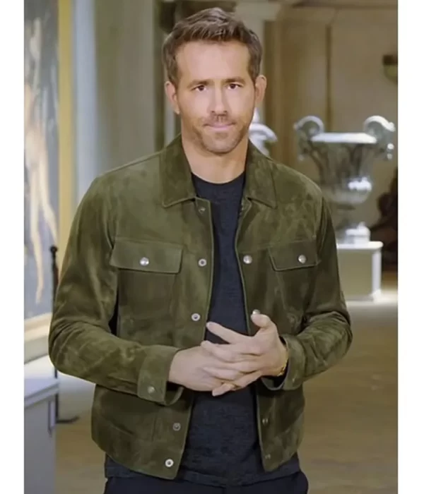 Ryan Reynolds Red Notice Green Suede Leather Jacket