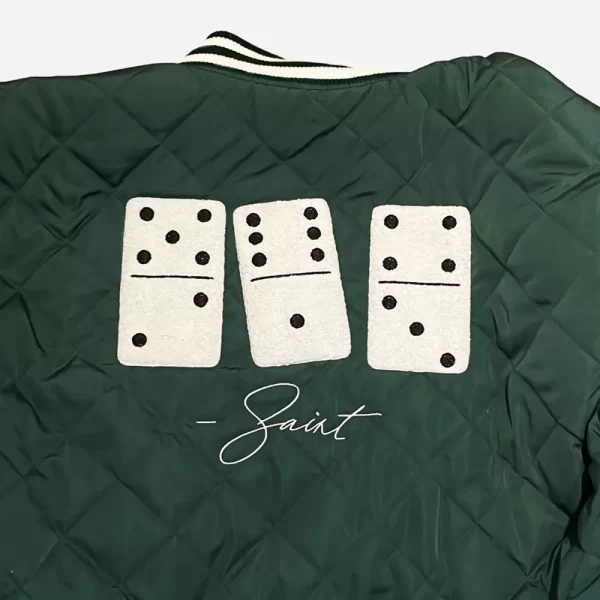 Saint 777 Quilted Bomber Varsity Green Satin Jacket