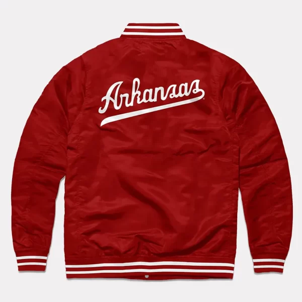 Script Arkansas Razorbacks Red Varsity Satin Jacket