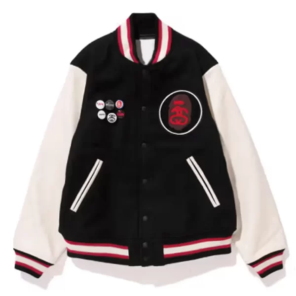 Stussy Bape Varsity White & Black Jacket