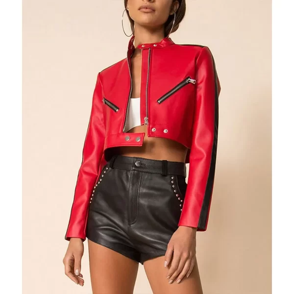 Thandi Cropped Racer Leather Jacket