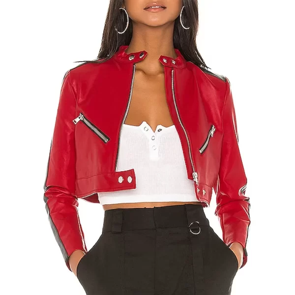 Thandi Cropped Racer Red Leather Jackets