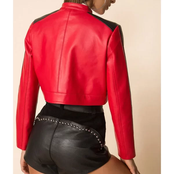 Thandi Striped Red Leather Cropped Jacket