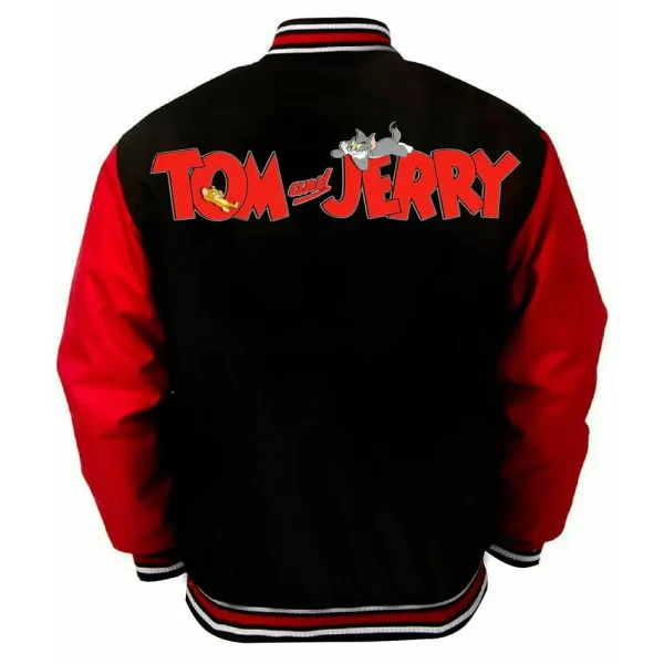 Tom and Jerry Red and Black Letterman Wool Leather Jacket