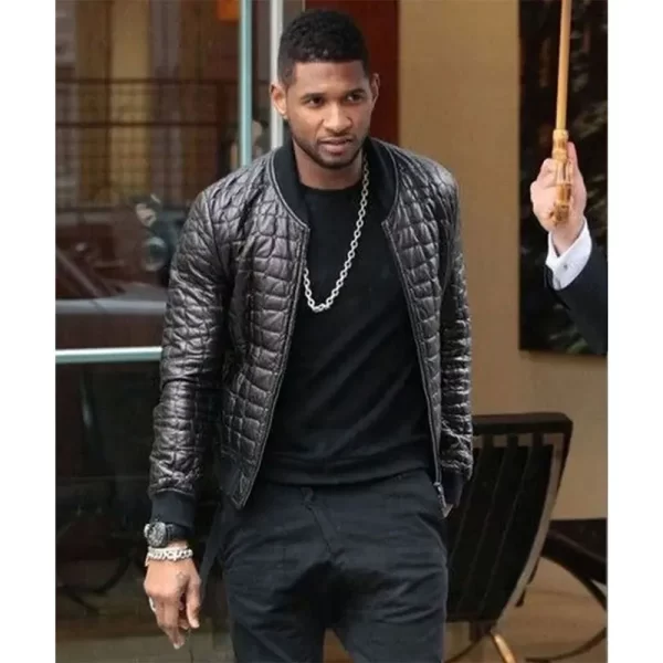 Usher Diamond Quilted Black Leather Bomber Jacket