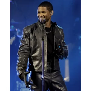 Usher Super Bowl Halftime Show Black Leather Jacket