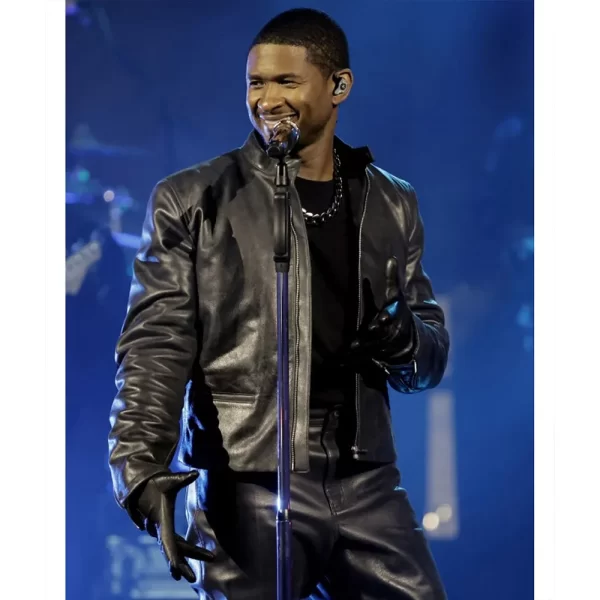 Usher Super Bowl Halftime Show Black Leather Jacket