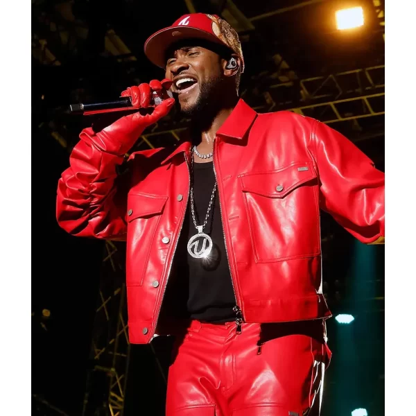 Usher Super Bowl Halftime Show Red Leather Jacket