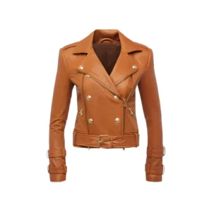 Womens Billie Belted Brown Leather Jacket