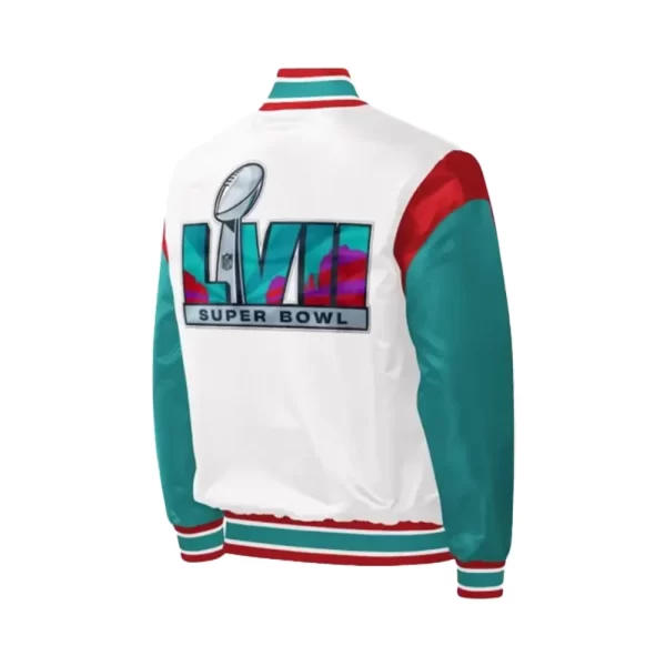 Women’s Super Bowl LVII White Letterman Bomber Varsity Jacket