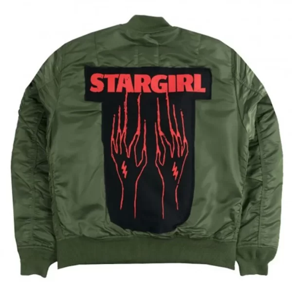 XO The Weeknd Stargirl Green Full-Snap Satin Bomber Jacket