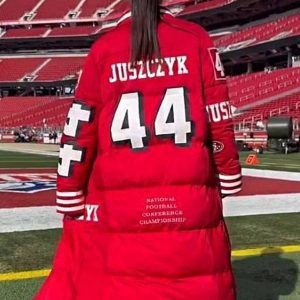 49ers Kristin Juszczyk Red Puffer Coat